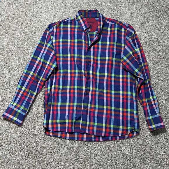 Luchiano Visconti Mens XL Multicolor Plaid Long Sleeve Button-Up Shirt - Picture 2 of 9